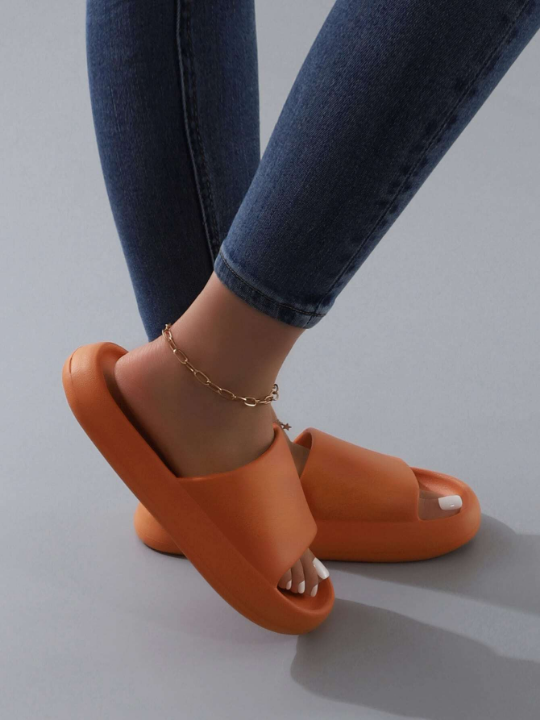 Minimalist Single Band Slides, Fashionable Orange Single Color Slippers