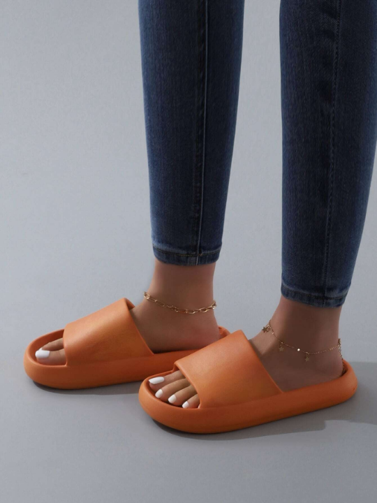 Minimalist Single Band Slides, Fashionable Orange Single Color Slippers