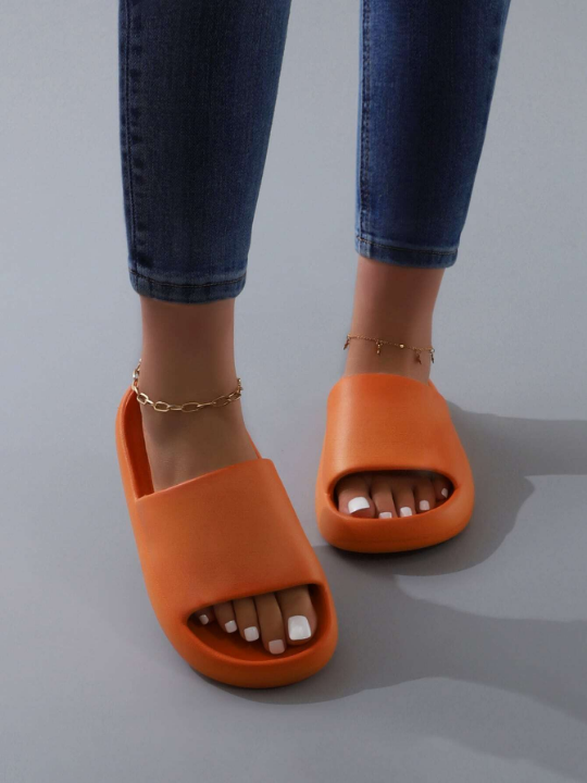 Minimalist Single Band Slides, Fashionable Orange Single Color Slippers