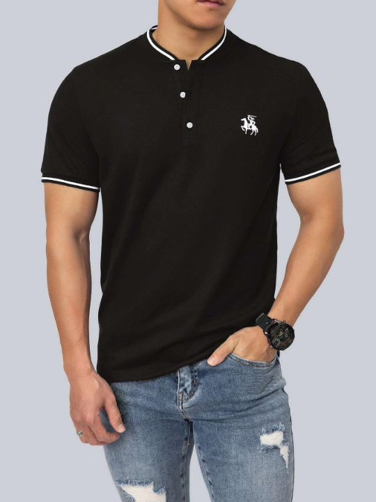 Manfinity Homme Men Figure & Horse Print Striped Trim Polo Shirt