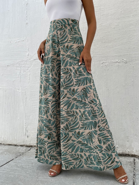 VCAY Tropical Print Wide Leg Pants