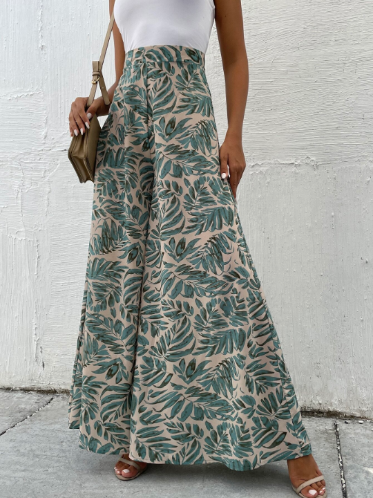 VCAY Tropical Print Wide Leg Pants