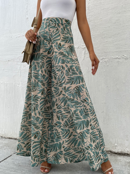 VCAY Tropical Print Wide Leg Pants