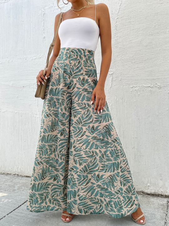 VCAY Tropical Print Wide Leg Pants