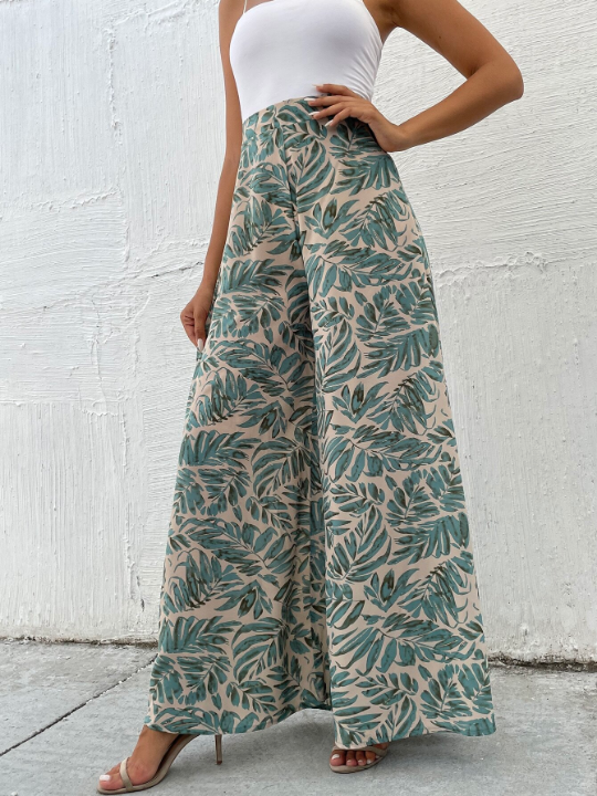 VCAY Tropical Print Wide Leg Pants