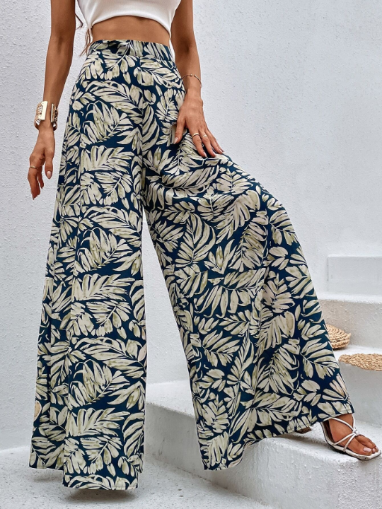 VCAY Tropical Print Wide Leg Pants