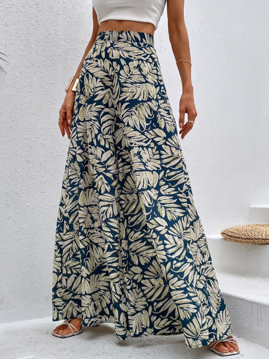 VCAY Tropical Print Wide Leg Pants