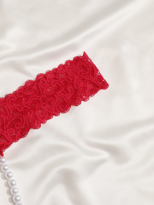 Faux Pearl Decor Floral Lace Panty