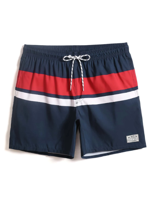 Manfinity Swimmode Men Colorblock Letter Patched Drawstring Waist Swim Trunks