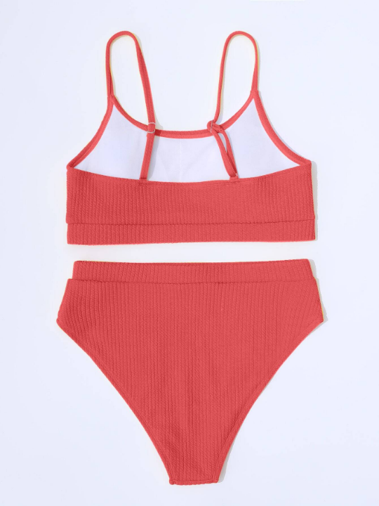 Swim Basics Ribbed Knit High Waisted Bikini Swimsuit