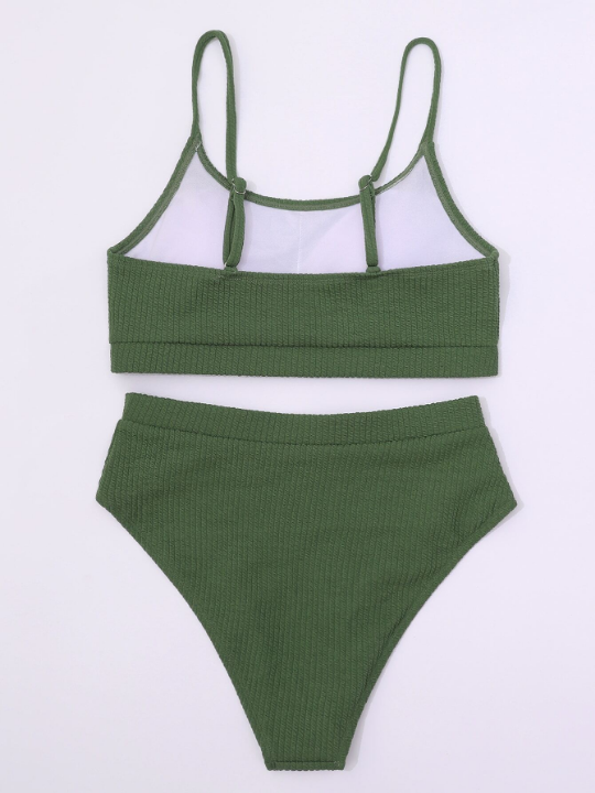 Swim Basics Ribbed Bikini Set Wireless Bra Top & High Waist Bikini Bottom 2 Piece Swimsuit