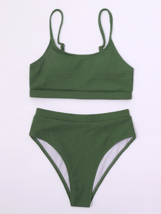 Swim Basics Ribbed Bikini Set Wireless Bra Top & High Waist Bikini Bottom 2 Piece Swimsuit