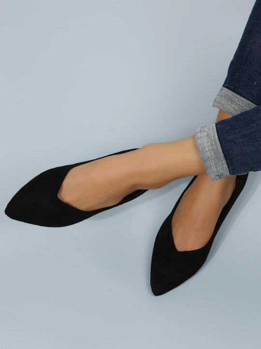 Women Minimalist Faux Suede Knitted Point Toe Ballet Flats