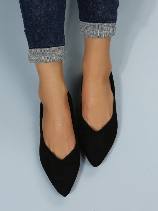 Women Minimalist Faux Suede Knitted Point Toe Ballet Flats