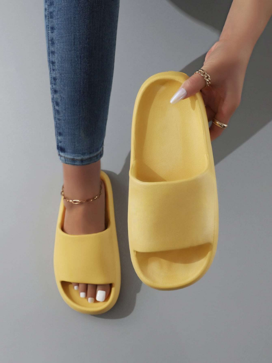 Minimalist Single Band Slides, Fashionable Yellow Solid Color Flip Flops / Sandals