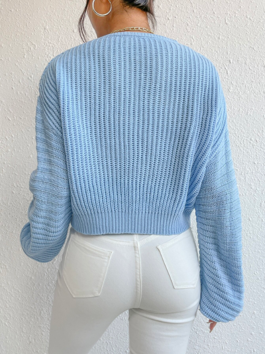 V Neck Drop Shoulder Sweater