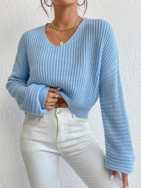 V Neck Drop Shoulder Sweater