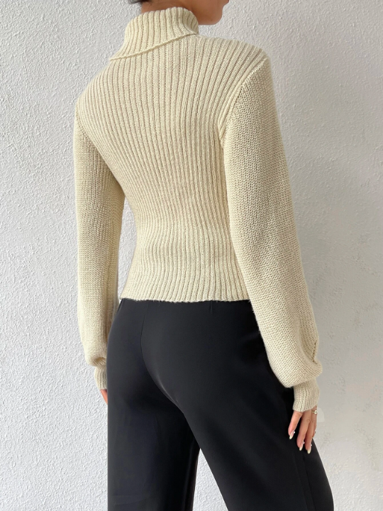 Essnce Turtleneck Cut Out Eyelet Detail Sweater