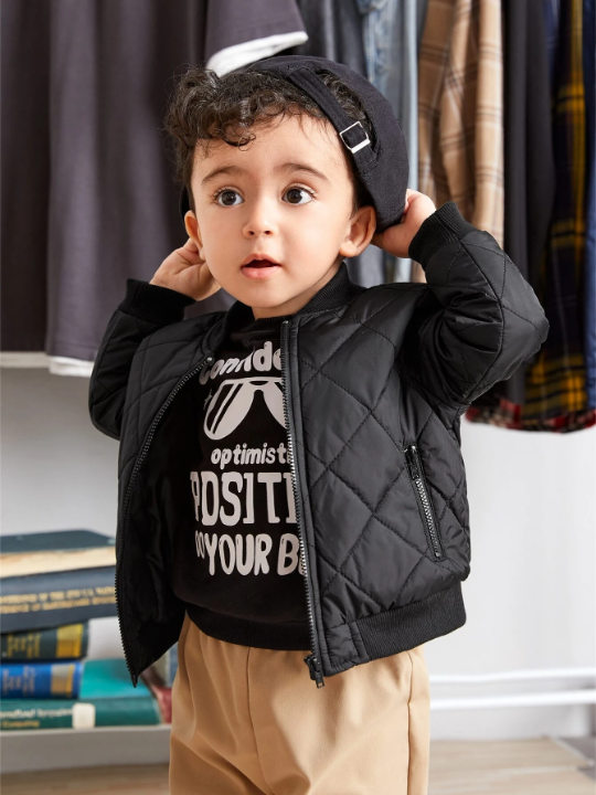 Baby Boy Girl Zip Up Quilted Bomber Jacket