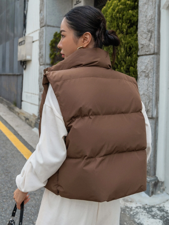 DAZY Zip Up Snap Button Puffer Vest Pockets Coat