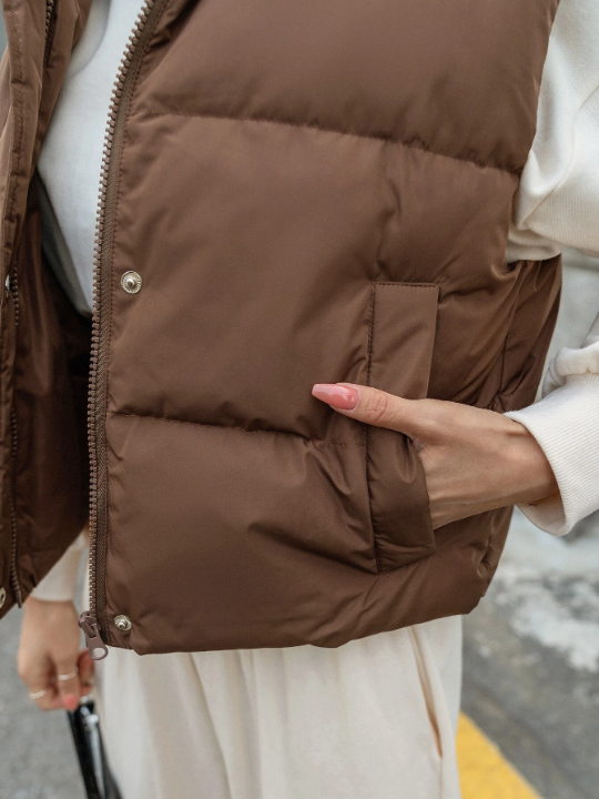 DAZY Zip Up Snap Button Puffer Vest Pockets Coat