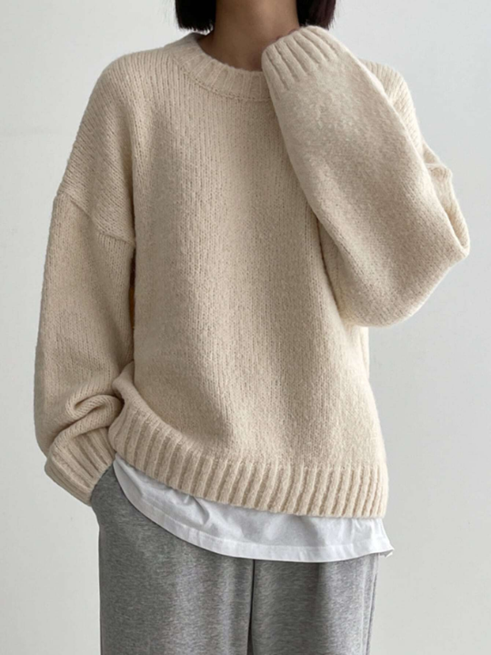 DAZY 1pc Solid Drop Shoulder Sweater