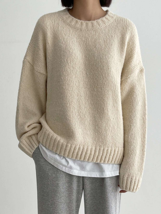 DAZY 1pc Solid Drop Shoulder Sweater