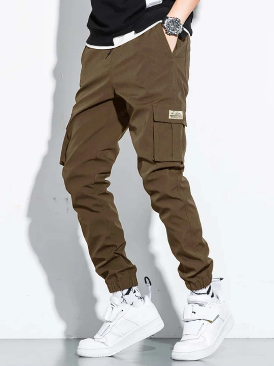 Manfinity Hypemode Men Letter Patched Flap Pocket Cargo Pants