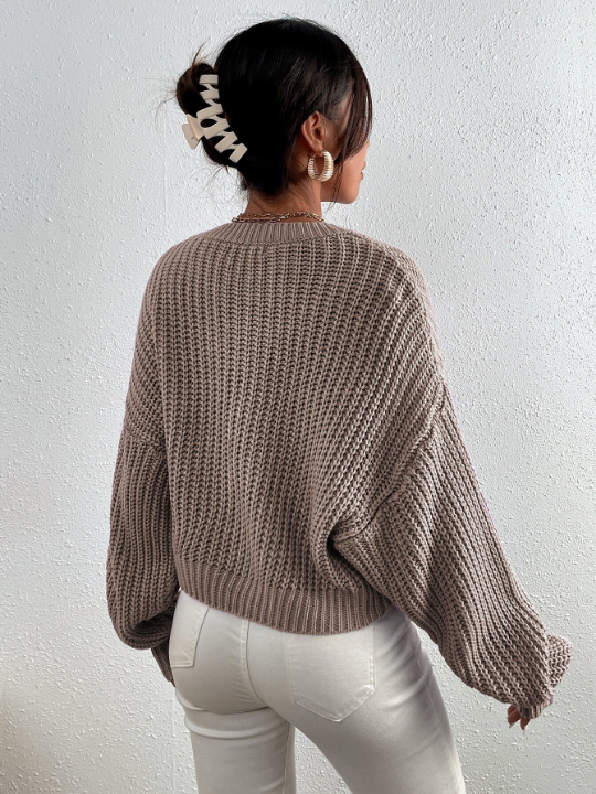 Frenchy Solid Ribbed Knit Drop Shoulder Sweater