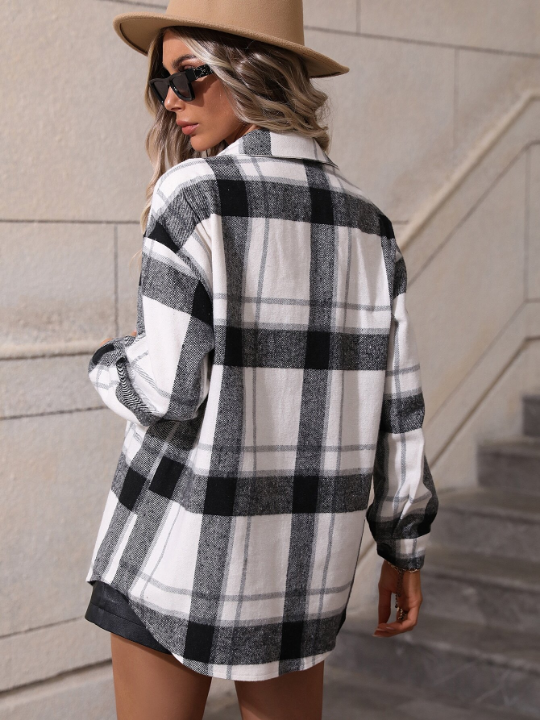 LUNE Plaid Print Drop Shoulder Coat