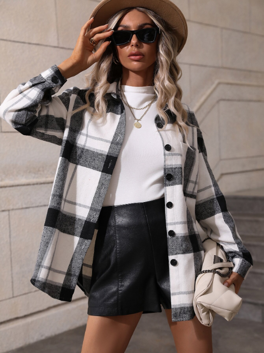 LUNE Plaid Print Drop Shoulder Coat