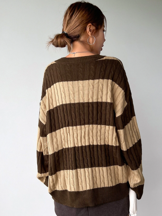 DAZY Color Block Drop Shoulder Cable Knit Sweater