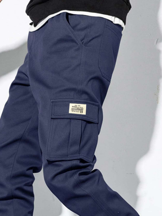 Manfinity Hypemode Men Letter Patched Flap Pocket Cargo Pants