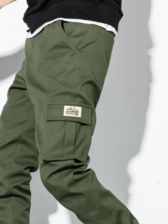 Manfinity Hypemode Men Letter Patched Flap Pocket Cargo Pants