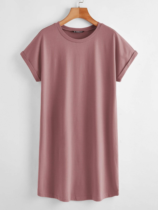 BASICS Rolled Cuff Solid Tee Dress