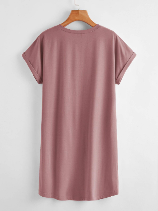 BASICS Rolled Cuff Solid Tee Dress