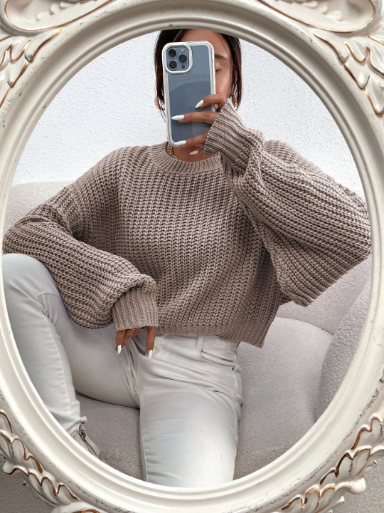 Frenchy Solid Ribbed Knit Drop Shoulder Sweater