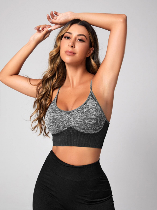 Yoga Basic Two Tone Crisscross Back Sports Bra