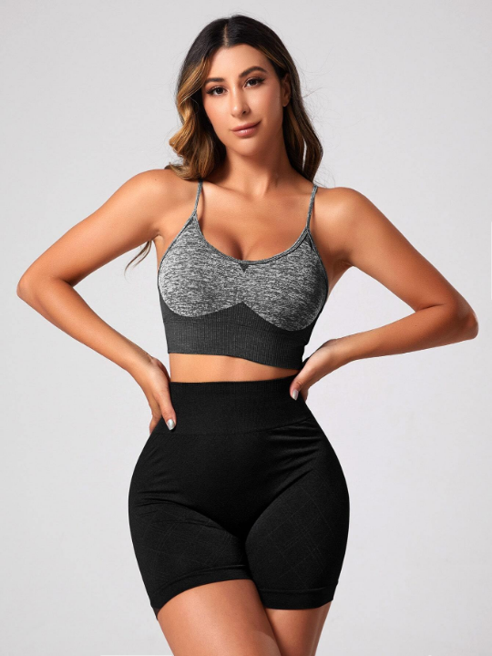 Yoga Basic Two Tone Crisscross Back Sports Bra