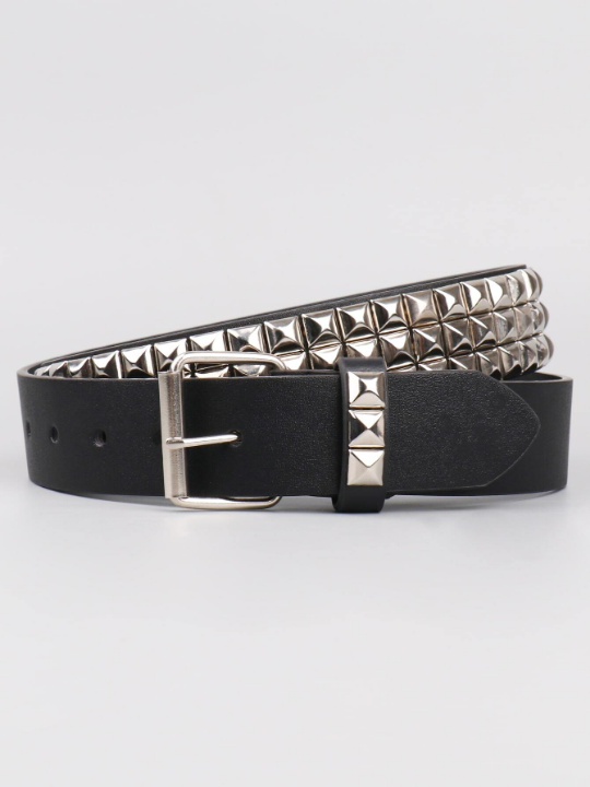 Men Studded Decor Belt With Punch Tool