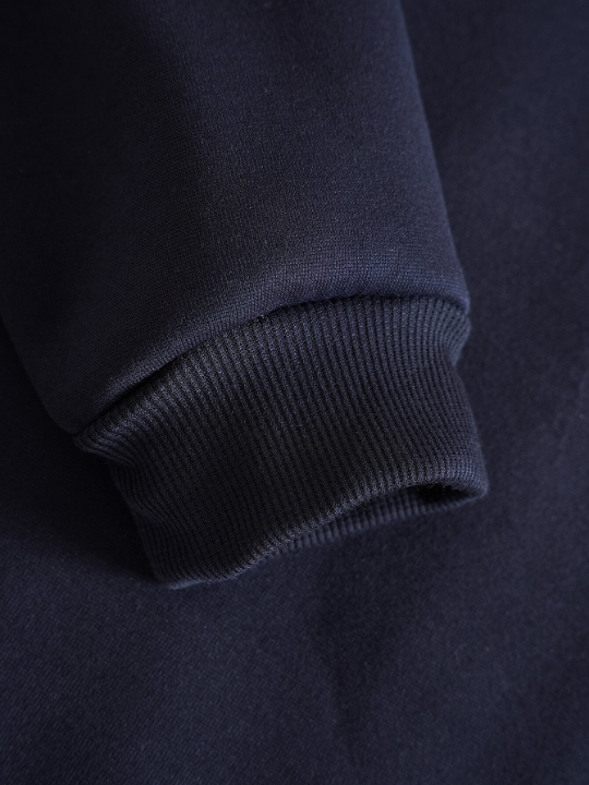 Men Solid Drawstring Pocket Detail Thermal Lined Sweatshirt