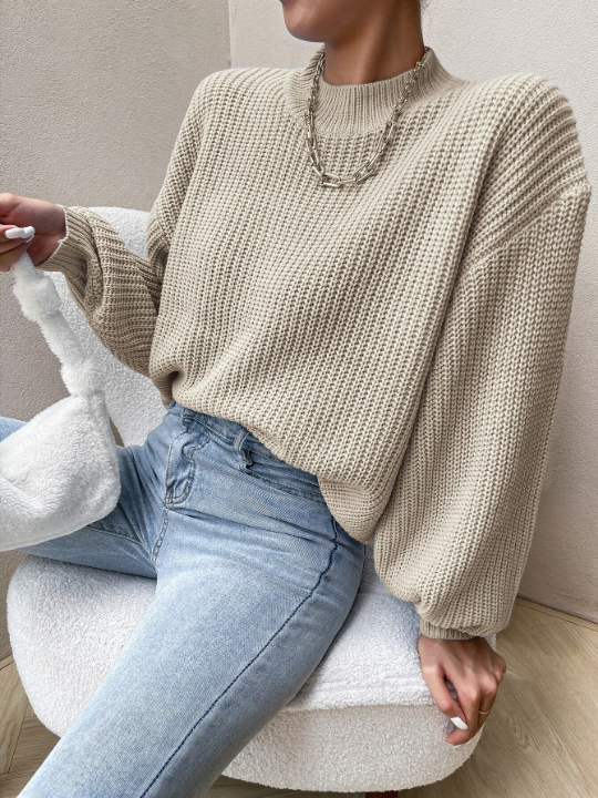 Mock Neck Drop Shoulder Sweater