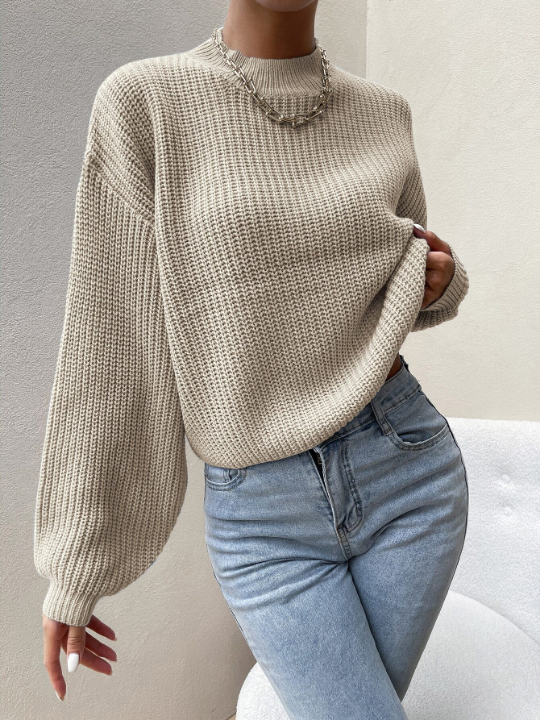 Mock Neck Drop Shoulder Sweater