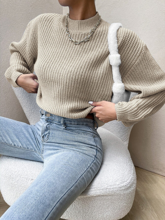 Mock Neck Drop Shoulder Sweater