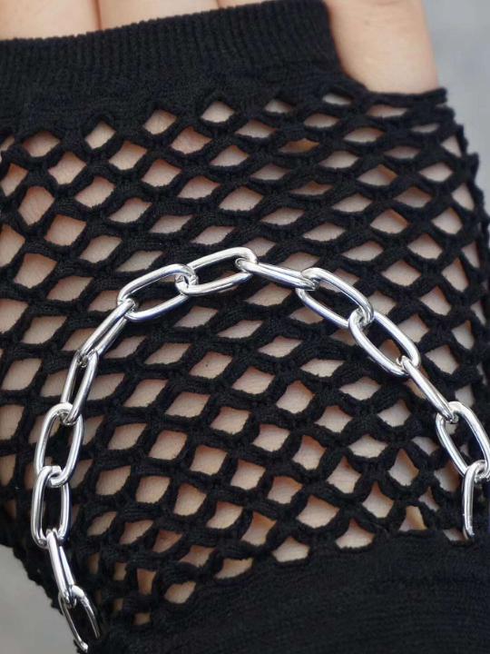 Chain Decor Fishnet Gloves