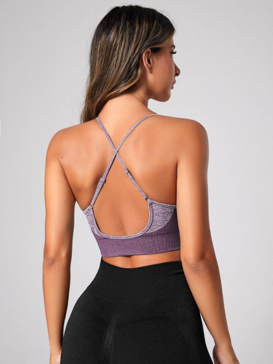 Yoga Basic Two Tone Crisscross Back Sports Bra