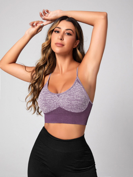 Yoga Basic Two Tone Crisscross Back Sports Bra