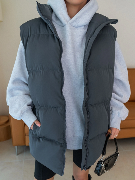 DAZY Slant Pockets Vest Puffer Pockets Coat Without Sweatshirt