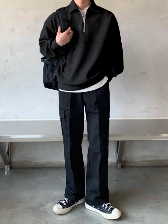 DAZY Men Quarter Zipper Drop Shoulder Pullover Without Tee