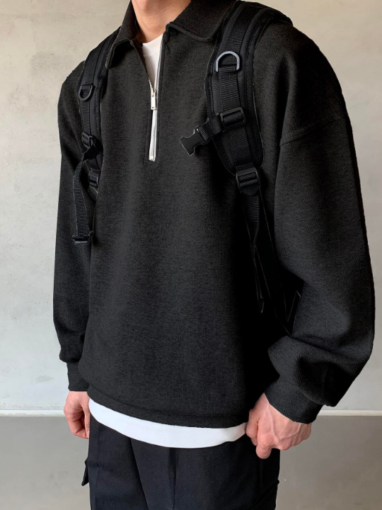 DAZY Men Quarter Zipper Drop Shoulder Pullover Without Tee